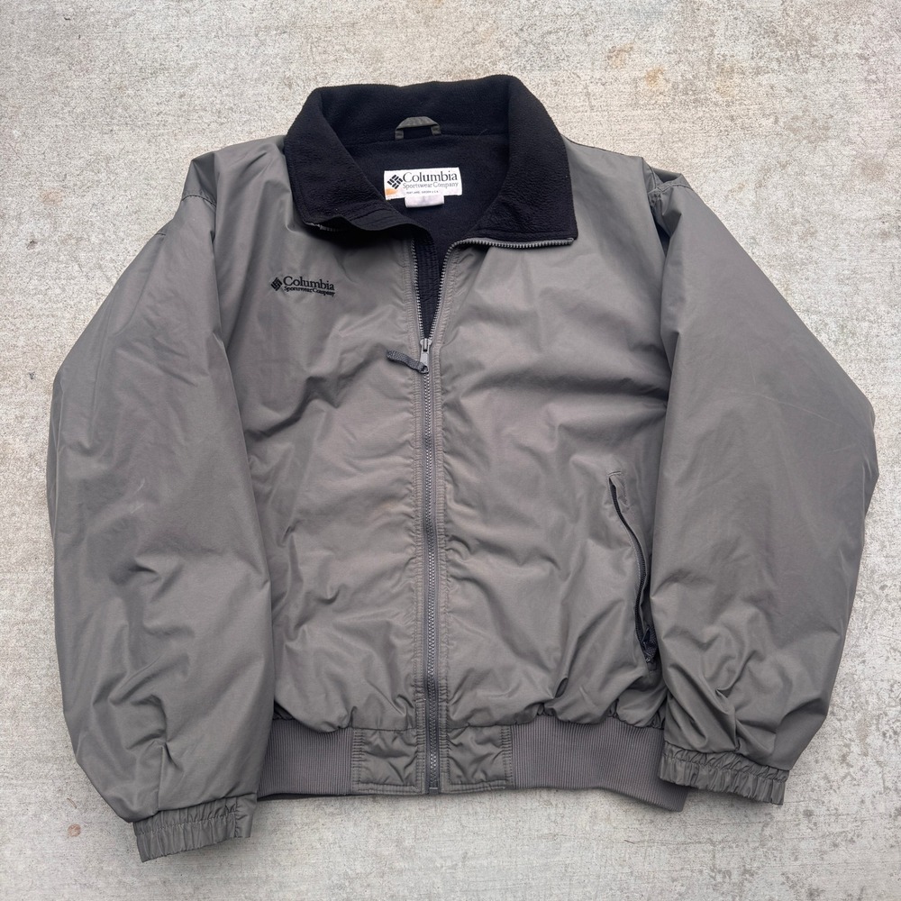Columbia Sportswear Mens Large Fleece Lined Bomber Jacket Grey Black Full Zip